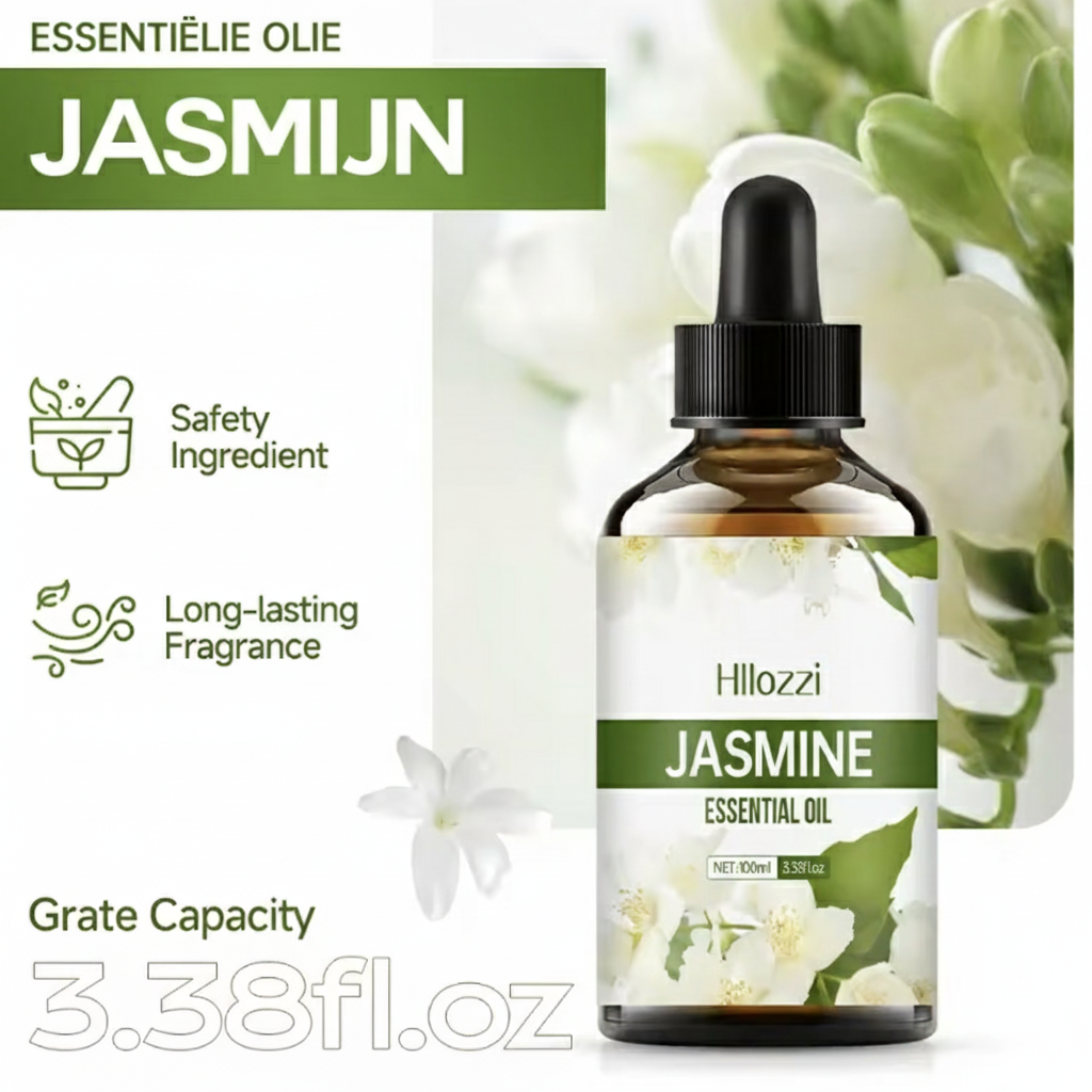 Hllozzi Premium Jasmijn Essentiële Olie - 100% Puur voor Ontspanning en Welzijn
